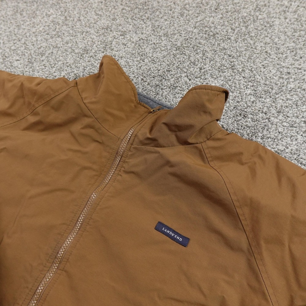 Lands End Jacket Mens 2XL Brown Tan Fleece Lined Full Zip Bomber Insulated Coat